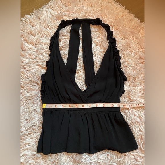 Black Halter Ruffle Top Open Back Sleeveless low cut Small - Picture 10 of 11